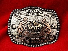 Rodeo Trophy Buckle Championship☆GUYMON OKLAHOMA Bulldogging☆1979☆RARE☆653 picture