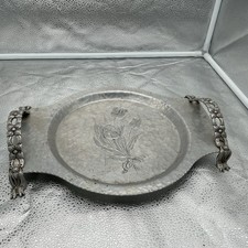 Vtg HAND WROUGHT CREATIONS BY RODNEY KENT Toleware Tulips ALUMINUM TRAY Handles picture