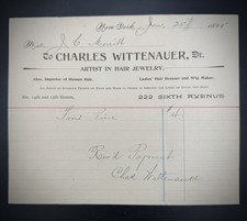Antique 1895 Charles Wittenauer Victorian Hair Art Billhead Receipt New York NYC picture
