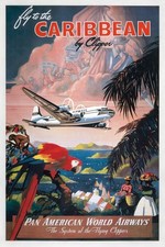 Clippers to Caribbean Islands Beach Vintage Travel Advertisement Art Poster picture