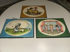 Vintage 1971 Wolfpit Enterprises Nursery Plaque Set of 3 Made In USA Wood picture