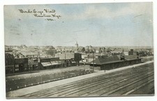 Rawlins WY Bird's Eye View & Train Station Depot c1910 Postcard Wyoming picture
