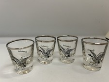 Set of 4 Vintage Canvasback Duck Shot Glasses Silver Trim 2.5
