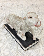 OOAK Antique Carved 18th Century Polychrome Wooden Lamb of God on Bible picture