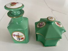Vintage Erphila Green Vanity Jar with Plug/Lid 4.5”& Tinket Box picture