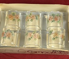Vtg (6) Pyrex Compatibles Clear Glass 54 Napkin Rings Rose Pattern Original picture