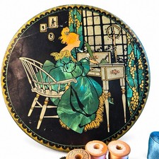 Vtg 1920s Tindeco Sunlite Tin Box Seated Lady Sewing Notions Novelties Lot picture