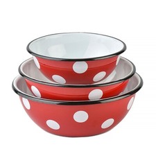 Novomoskovsk Red Polka Dot Enamel Bowl Set of 3 Mixing Bowl [1.6qt,2.7qt,4.2qt] picture