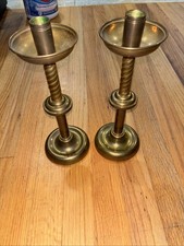 Vintage Pair of Solid Brass Altar Guild Of City Mission Candlesticks 10” High picture