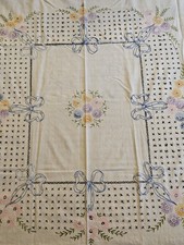 SPECTACULAR VINTAGE HAND EMBROIDERED FLORAL COVERLET picture