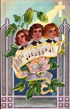 Antique  Postcard  Children Choir Easter Blessings  Embossed  1911 picture