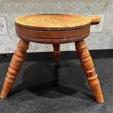 Vintage Wooden Three-Legged Milking Stool picture