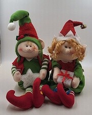Pair Christmas Elves Elf Shelf Sitters Plush Girl Boy 17