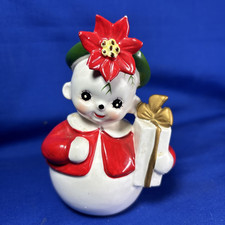 MCM 1950 Josef Originals Vintage Snowman Lady Shopper Christmas Planter Japan picture