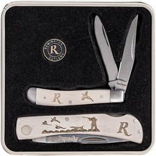 Remington Flushing Pheasant Gift Folding Knifes Stainless Blades Bone Handles picture
