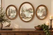 Vintage HOMCO Set of 3 Oval Landscape Wall Art Gold Frames 1980s Made USA picture