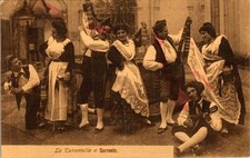 La Tarantella a Sorrento Italian Folk Dance Postcard c1910s Sepia Costume picture