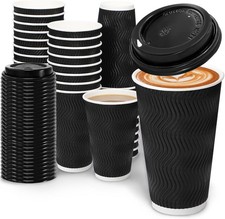 100 Pack 16 oz Coffee Cups with Lids Disposable To Go Paper Cups picture