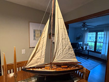 Large Wooden J-Class America’s Cup Style Sailboat Yacht Model 37” x 54” Display picture