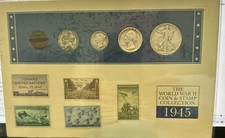 1945 WW2 Silver Collection - 4 Silver Coins- 1 Copper Penny + Stamps 1945 picture