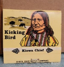 VINTAGE 1979 MATCHBOOK COVER COMMEMORATING KICKING BIRD KIOWA INDIAN CHIEF picture