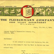 1924 Chicago Fleischmann Feed Yeast Letterhead Antique Letter to Anamosa Iowa R1 picture