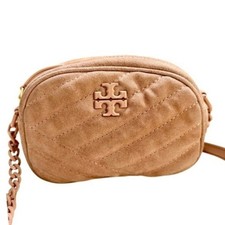 Tory Burch Kira Chevron Small Camera Bag Pink Suede Quilted Crossbody Handbag picture