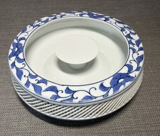 Vtg. Blue & White Porcelain Ashtray W/ Lattice Sides Made In Japan picture