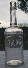 Clear Quart Holland Gin Etched Back Bar Bottle Circa 1900 picture