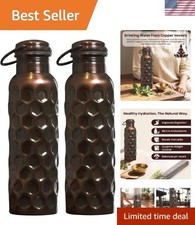 Artisan Crafted Antique Black Copper Water Bottles - Leak-Proof, 2-Pack, 950ml picture