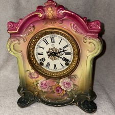 Antq A Royal Bonn Germany La Sedan Polychrome Gilt Floral Porcelain Clock Wrking picture