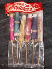 Mini Umbrella Parasol Drink Cocktail Paper Wood Bar Décor Japan Vintage 1950s picture