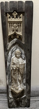 Antique Carved Oak Gothic Crusader Knight Saint Plaque Panel Figure Religious picture