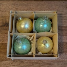 Vintage Lanissa Crinkle Wire Wrapped Christmas Ornaments Teal Gold West Germany picture