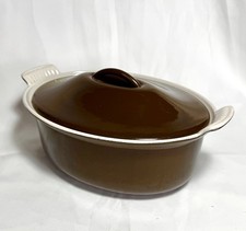 Vintage Le Creuset 26 OVAL Dutch Oven Cocotte Brown Loop Handle France 3.5 Q picture
