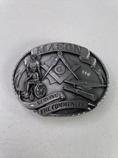 Vintage Masonic Mason Serving The Community Metal Belt Buckle Siskiyou Buckle Co picture