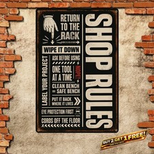 Distressed Vertical Workshop Rules Poster Metal Tin Sign 8x12 picture