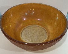 Jeanette Glass Carnival Bowl Marigold Crackle Pattern  7 5/8 inch Vintage Heavy picture