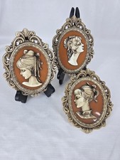 3 VIntage Victorian-style cameo wall plaques featuring Molded Profiles Of Women. picture