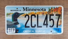 2013 Minnesota Critical Habitat LOON License Plate Tag  #2CL457 **FREE Pick Up** picture