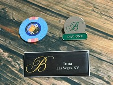 1998 Bellagio Casino First day Open Pin RARE Employee Name Tag Mandalay Bay Chip picture