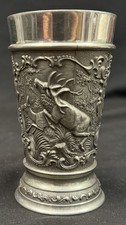 Vintage Frieling Zinn German Pewter Cup Elk Or Dear Motif 4” Tall picture