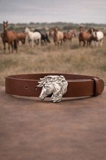 Horse Head Belt Buckle – Polished Silver Finish picture