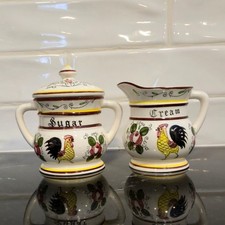 Vintage Cream & Sugar set Roosters & Roses Early Provincial Ucago Japan Country picture