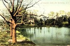1912 Far Rockaway LI NY Beautiful Lake Pond Trees Vintage Postcard Postmarked picture