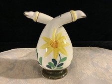 Vtg Double Neck Cruet Oil Vinegar Bottle Dispenser Hand Painted Flowers picture