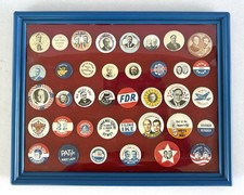 Political Campaign Pins Pinback Buttons Reproduction Framed Display Set 38 Piece picture