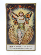 Great B-37 Series Halloween Postcard Moth Winged Woman emerges from Walnut Shell picture