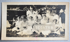 Group Women White Dresses Holding Decatur Banner Flag Circa 1920 Snapshot Photo picture