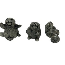 Handcrafted Ceramic Beaver Figurine Set Of Three Gray Black Textured Detailing picture